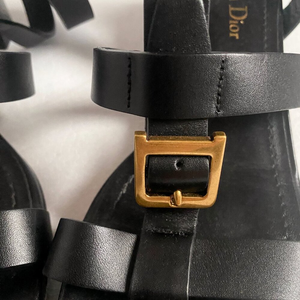 DIOR Black Leather Double-D Gold Buckle Sandal Size 38 - Pre-loved - Picture 4 of 9
